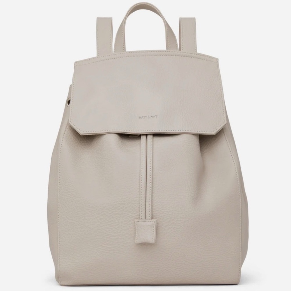 Matt & Nat Beige / Taupe Vegan Leather Drawstring Button Backpack